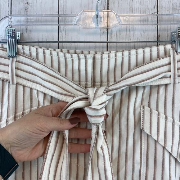 NWT Ann Taylor Beige Tan Striped Linen Blend Belted A-Line Cargo Skirt Size 6 - Picture 3 of 9